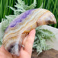 Amethyst with Mexican Lace Agate Purple Moon Crescent with Stand Healing Crystal 380g