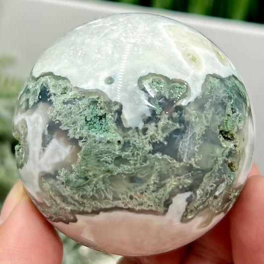 Moss Agate Sphere High Quality Crystal Ball 242g 57mm