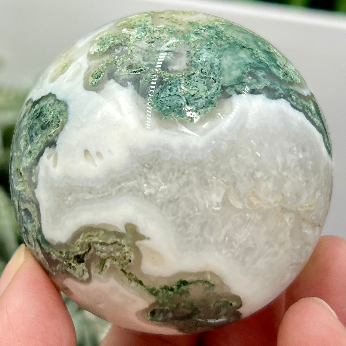 Moss Agate Sphere High Quality Crystal Ball 242g 57mm