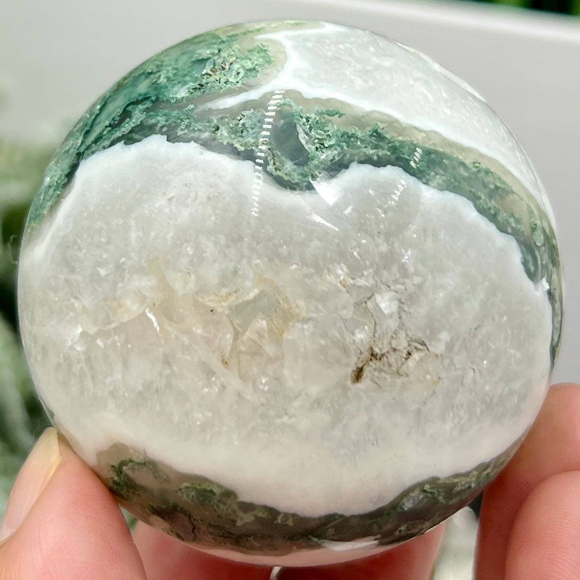 Moss Agate Sphere High Quality Crystal Ball 242g 57mm