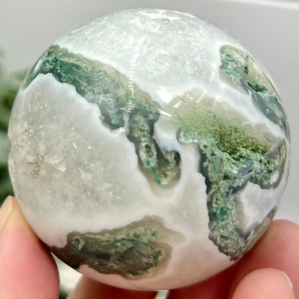 Moss Agate Sphere High Quality Crystal Ball 242g 57mm