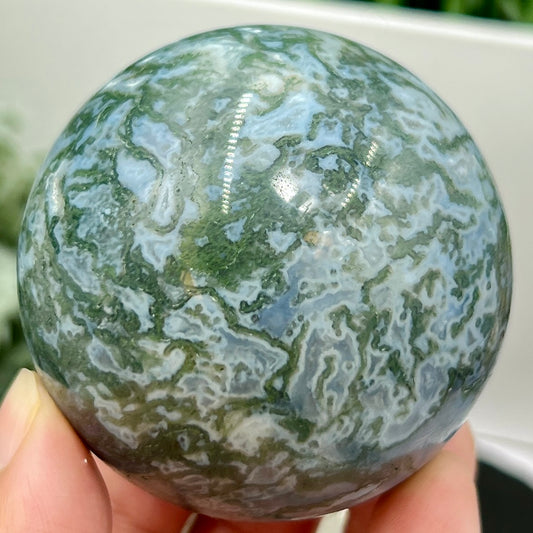 Blue Green Moss Agate Sphere High Quality Crystal Ball 314g 61mm