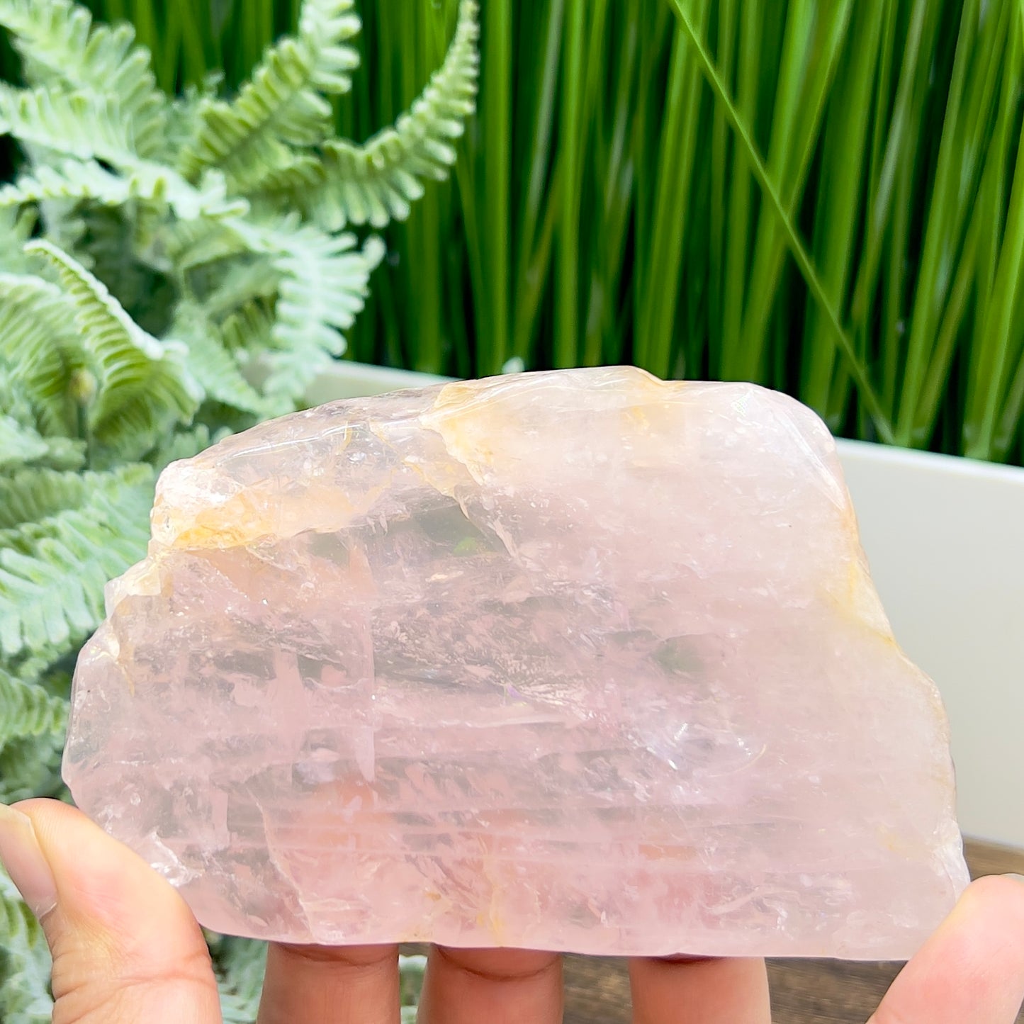 Rose Quartz with Golden Healer Sphere Holder Slice Crystal Slab for Spheres 210g