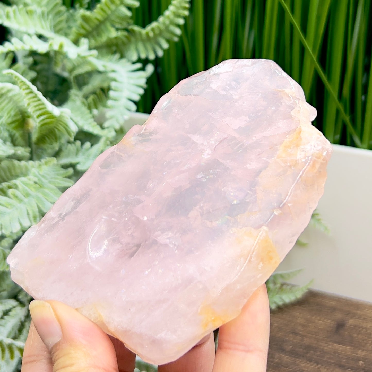 Rose Quartz with Golden Healer Sphere Holder Slice Crystal Slab for Spheres 210g