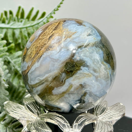 Multicoloured Moss Agate Sphere High Quality Crystal Ball 264g 58mm