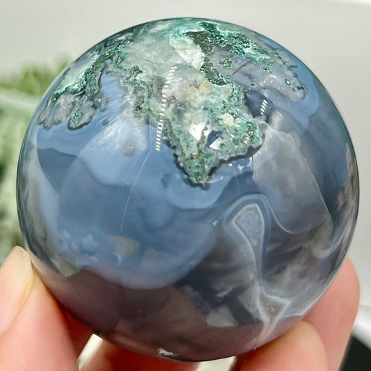 Blue Moss Agate Sphere Healing Crystal Ball 180g 51mm