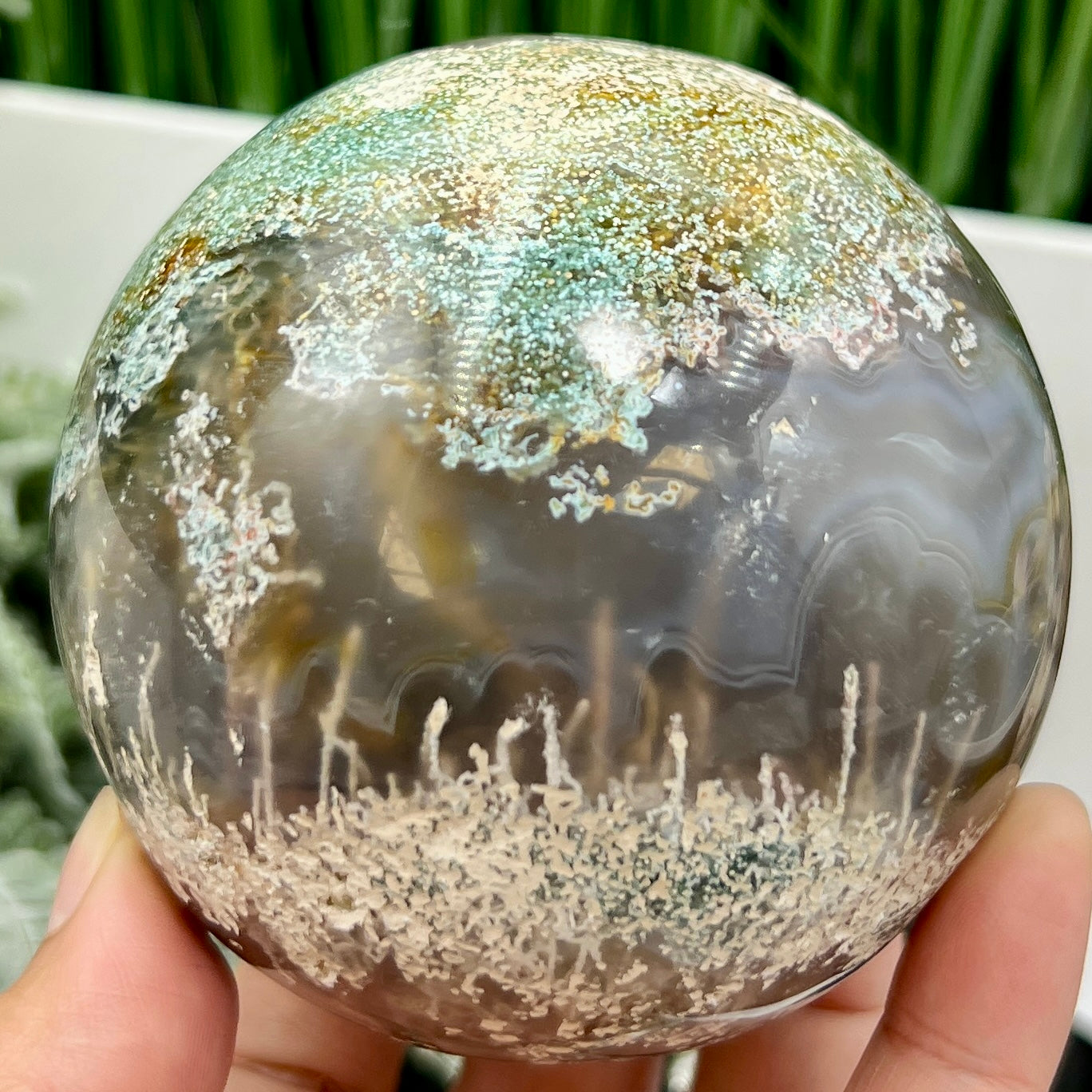 Multicoloured Moss Agate Sphere High Quality Crystal Ball 766g 84mm