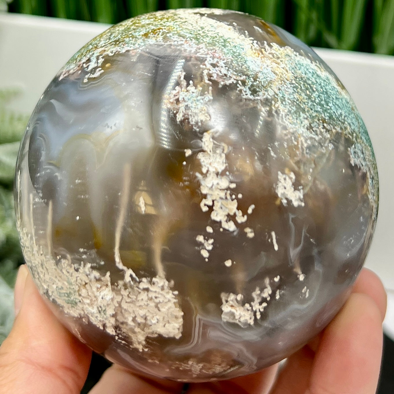 Multicoloured Moss Agate Sphere High Quality Crystal Ball 766g 84mm