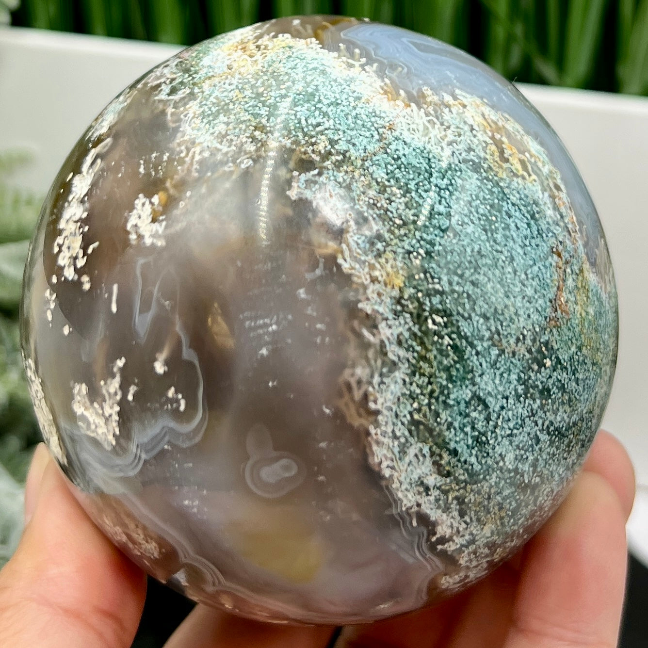 Multicoloured Moss Agate Sphere High Quality Crystal Ball 766g 84mm