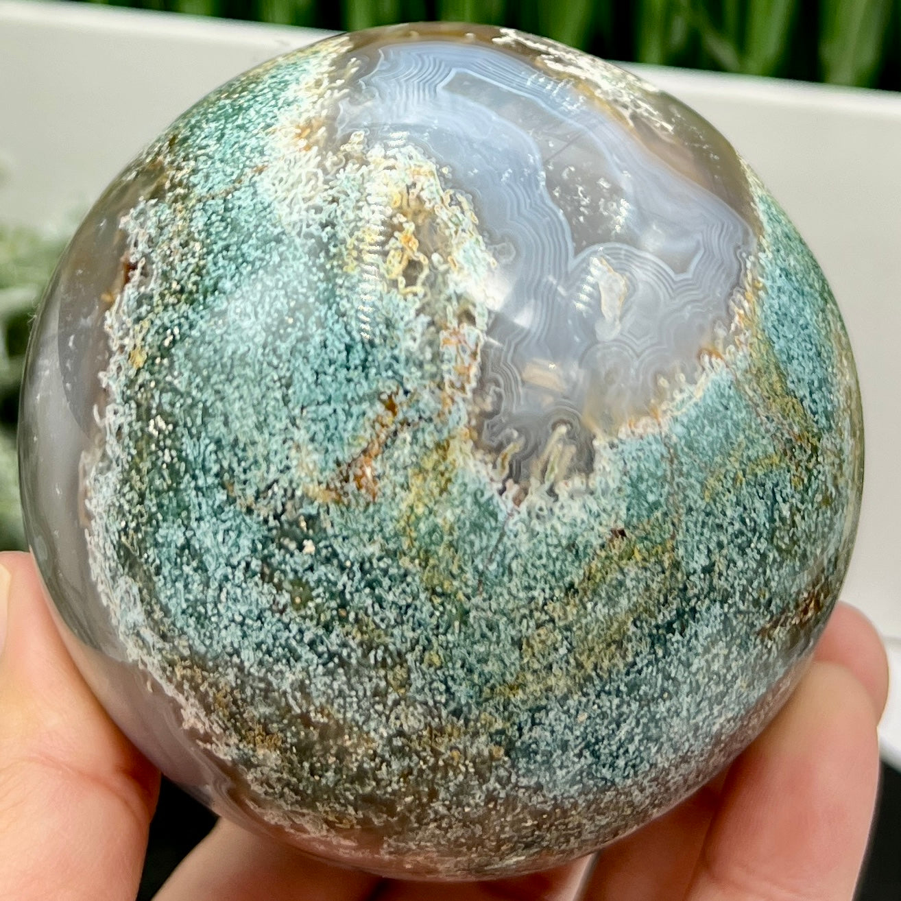 Multicoloured Moss Agate Sphere High Quality Crystal Ball 766g 84mm