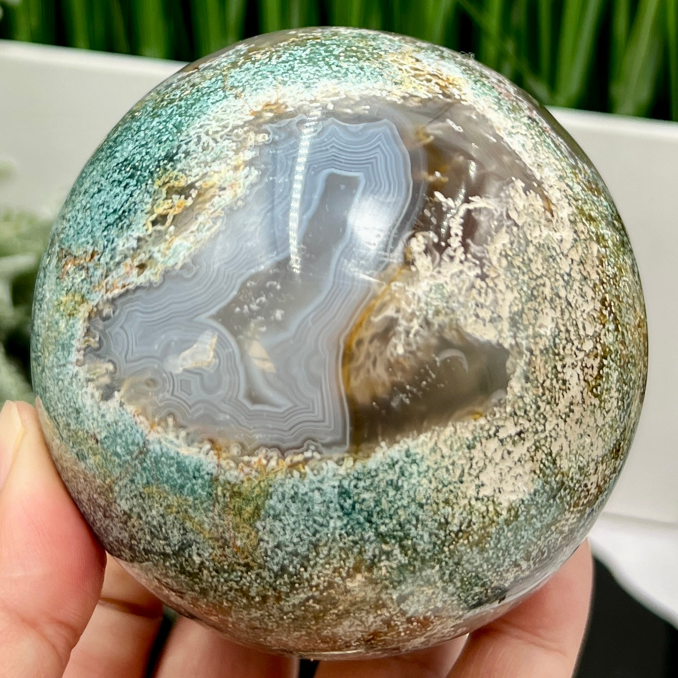 Multicoloured Moss Agate Sphere High Quality Crystal Ball 766g 84mm