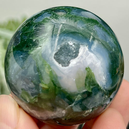 Moss Agate Sphere High Quality Crystal Ball 130g 46mm