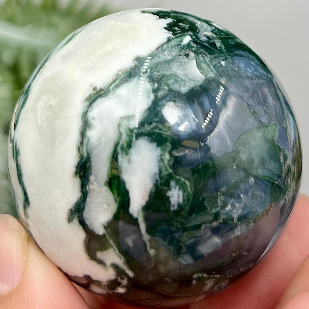 Moss Agate Sphere High Quality Crystal Ball 130g 46mm