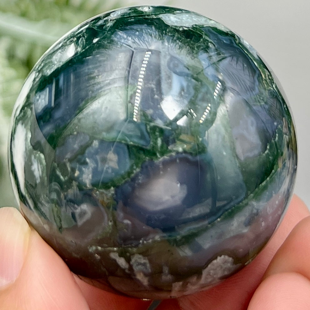 Moss Agate Sphere High Quality Crystal Ball 130g 46mm