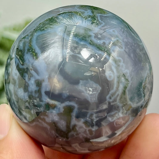 Blue Green Moss Agate Sphere High Quality Crystal Ball 150g 48mm