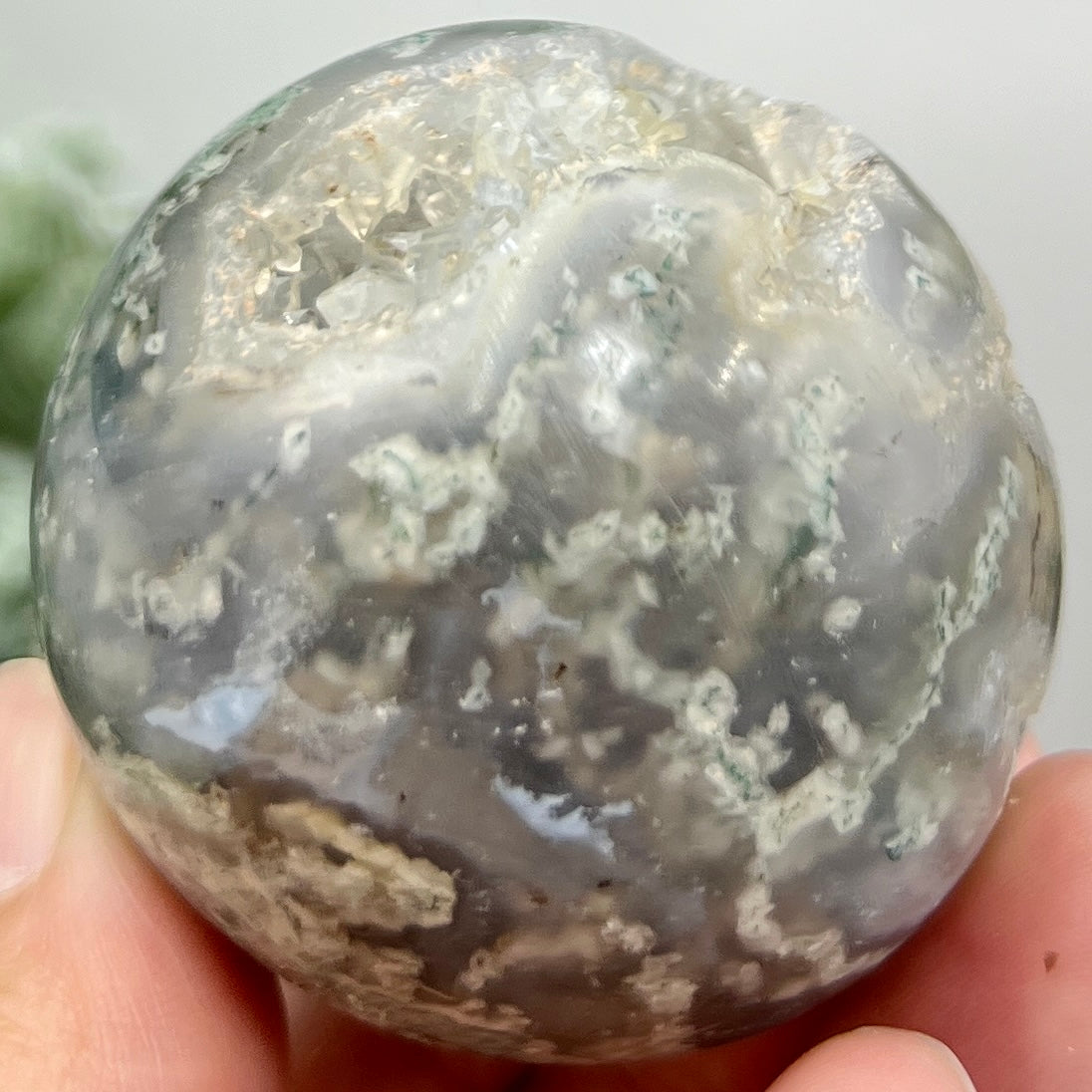 Moss Agate Sphere High Quality Crystal Ball 162g 50mm