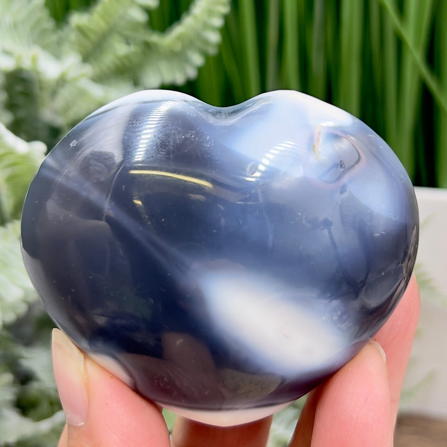 Orca Agate Ocean Agate Ocean Orbicular Agate Heart with Stand Crystal 174g