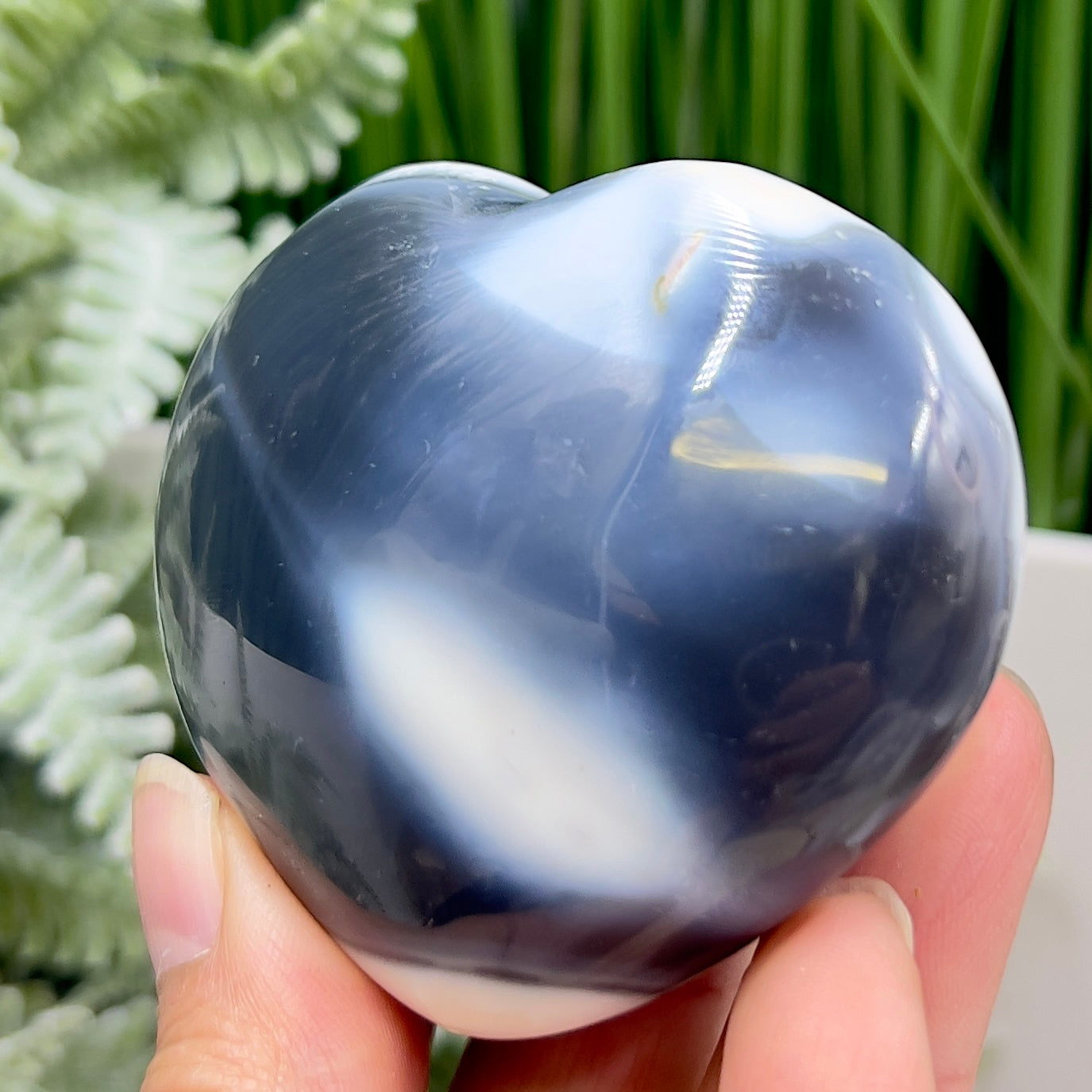 Orca Agate Ocean Agate Ocean Orbicular Agate Heart with Stand Crystal 174g