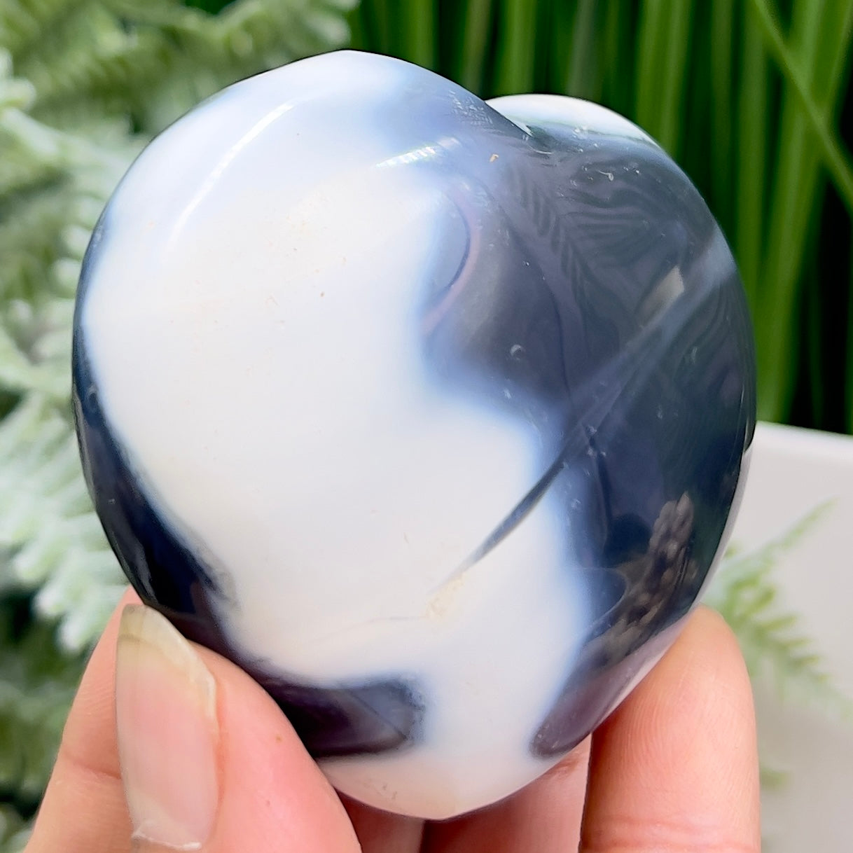 Orca Agate Ocean Agate Ocean Orbicular Agate Heart with Stand Crystal 174g