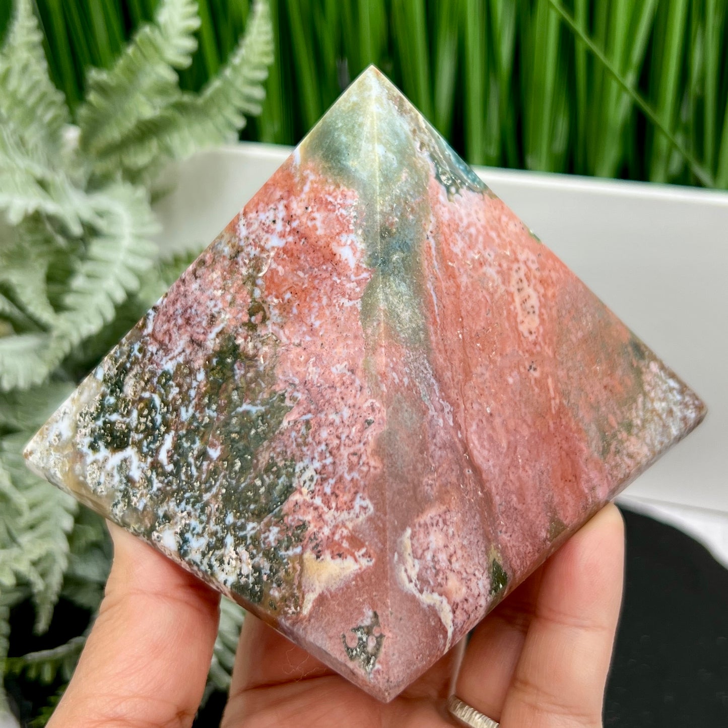 Ocean Sea Jasper Pyramid Crystal Carving 672g