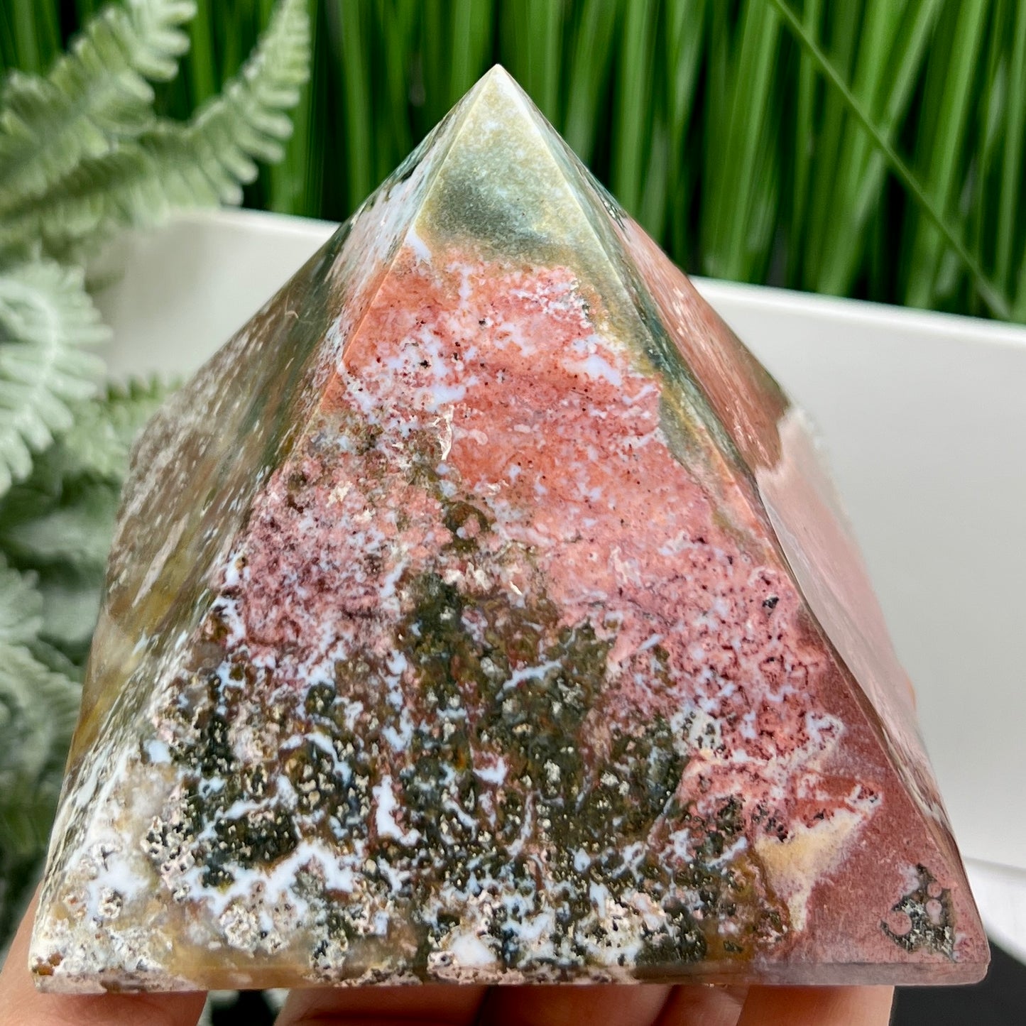 Ocean Sea Jasper Pyramid Crystal Carving 672g