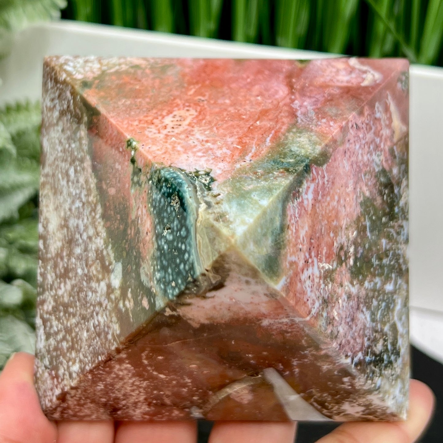 Ocean Sea Jasper Pyramid Crystal Carving 672g