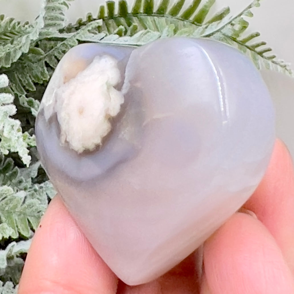 Flower Agate Heart Healing Crystal Carving 68g