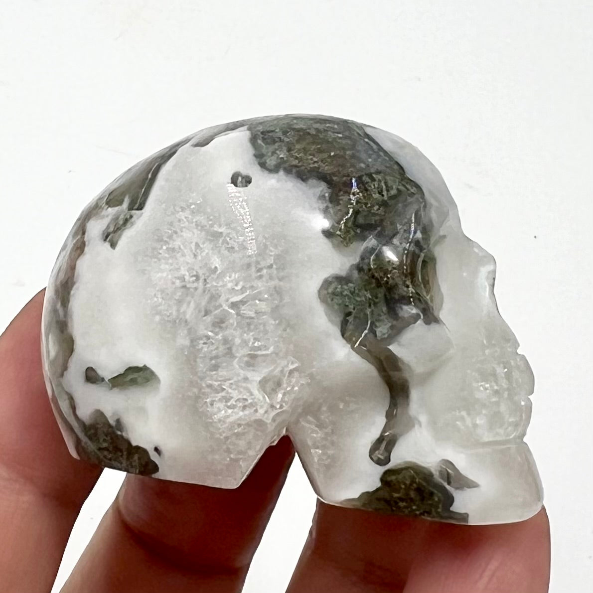 Moss Agate Skull 2 Inches Hand Carved Crystal Carving