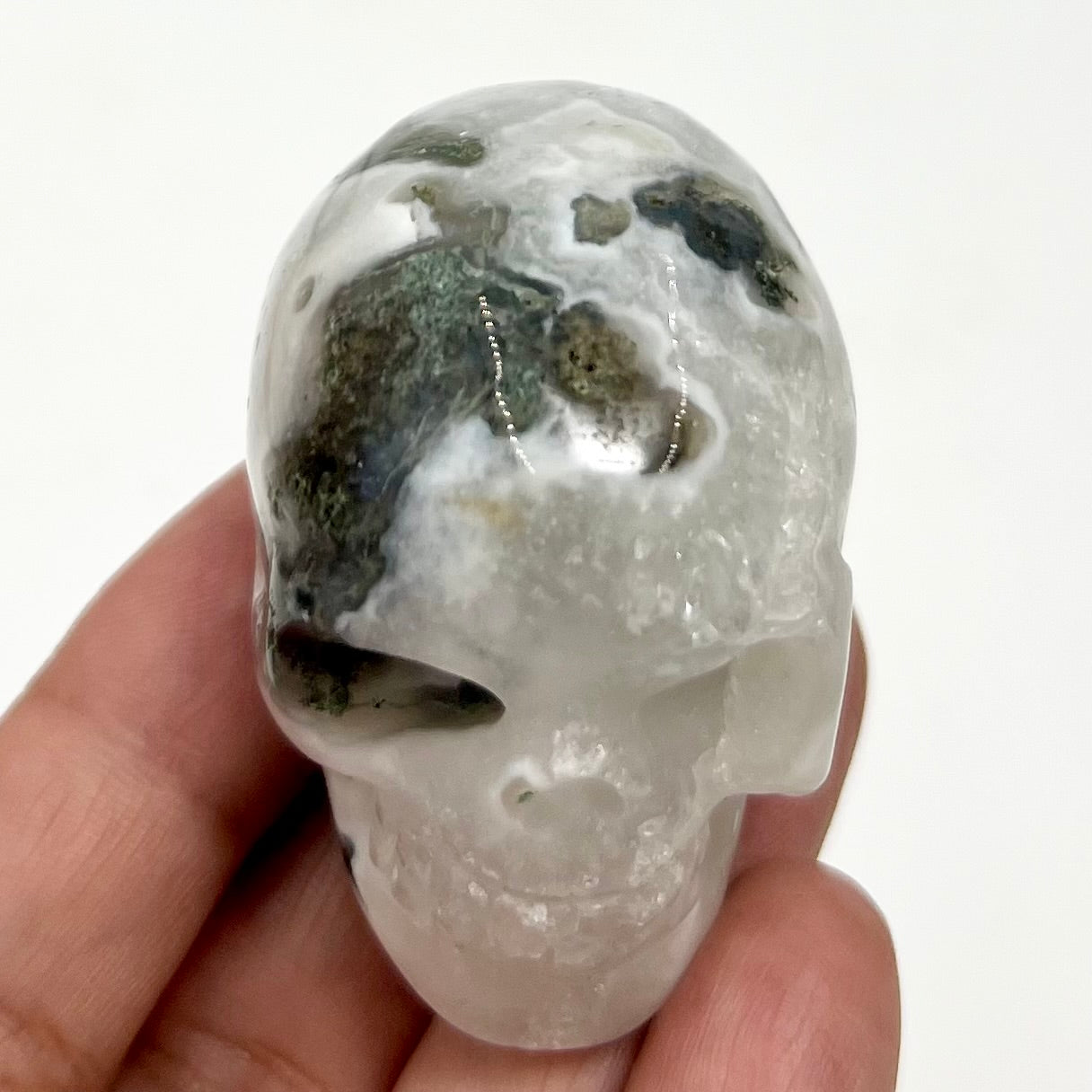 Moss Agate Skull 2 Inches Hand Carved Crystal Carving