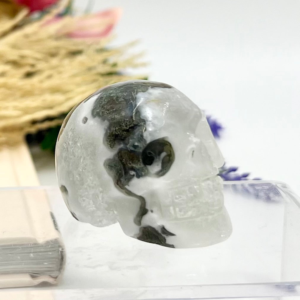 Moss Agate Skull 2 Inches Hand Carved Crystal Carving