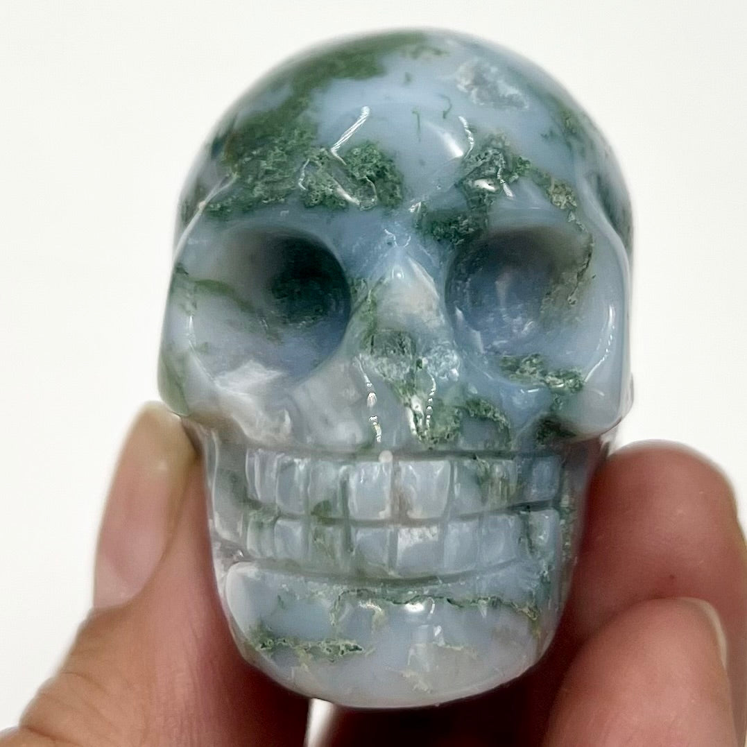 Moss Agate Skull 2 Inches Hand Carved Crystal Carving