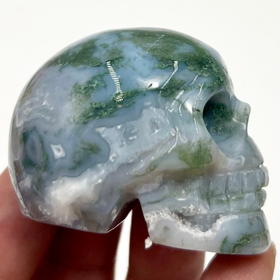 Moss Agate Skull 2 Inches Hand Carved Crystal Carving