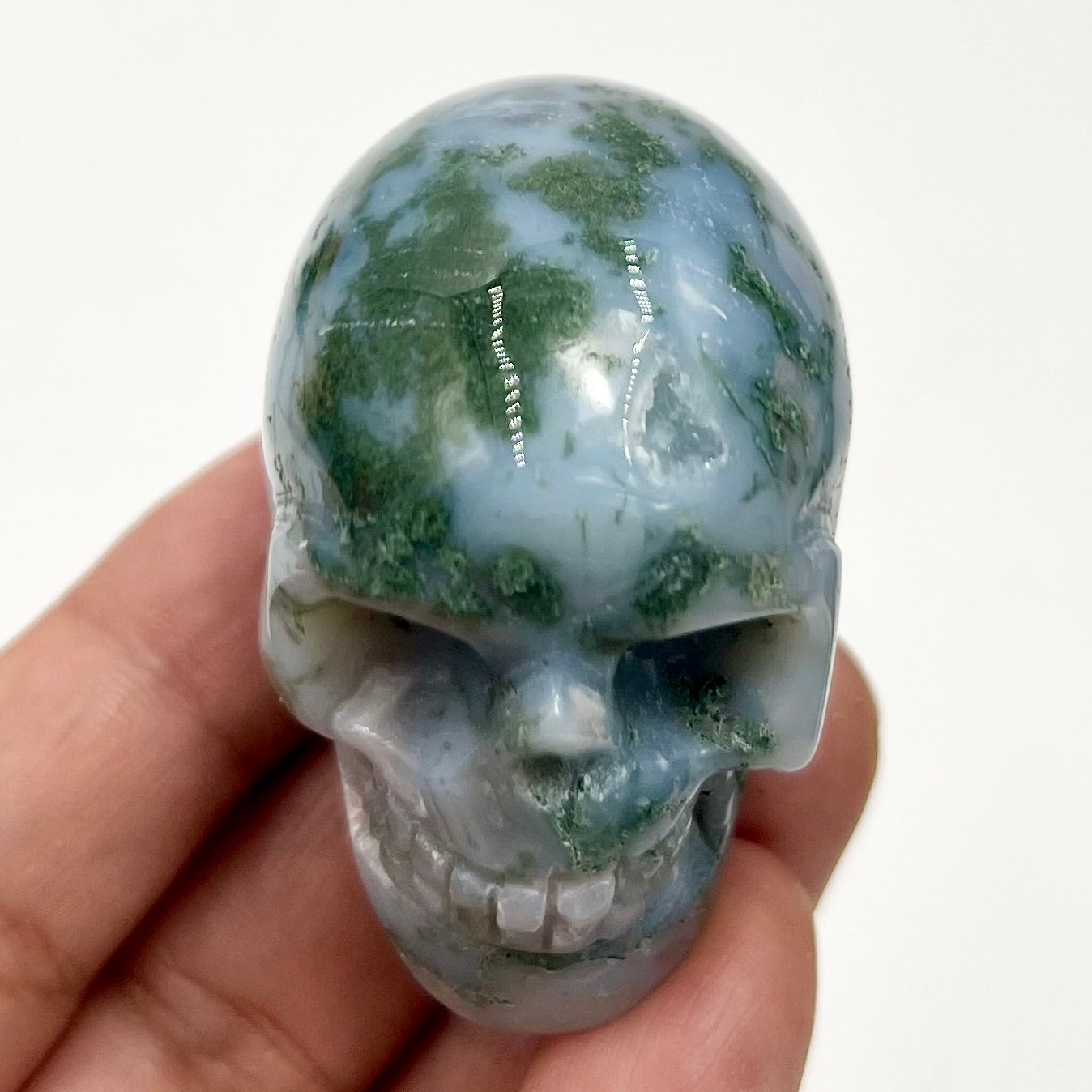 Moss Agate Skull 2 Inches Hand Carved Crystal Carving