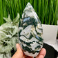 Moss Agate Quartz Druzy Flame High Quality Crystal 364g 129mm