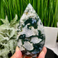 Moss Agate Quartz Druzy Flame High Quality Crystal 364g 129mm