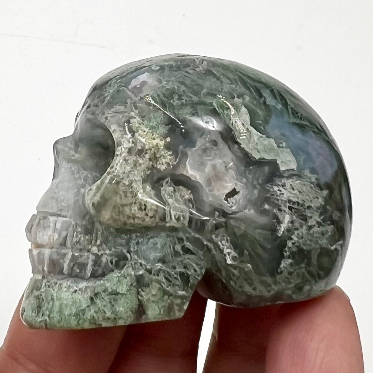 Moss Agate Skull 2 Inches Hand Carved Crystal Carving