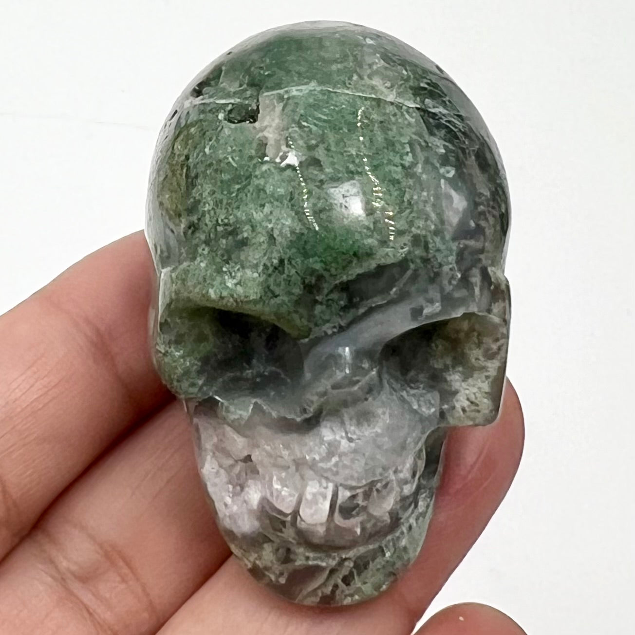 Moss Agate Skull 2 Inches Hand Carved Crystal Carving