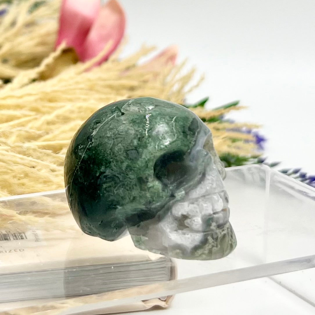 Moss Agate Skull 2 Inches Hand Carved Crystal Carving