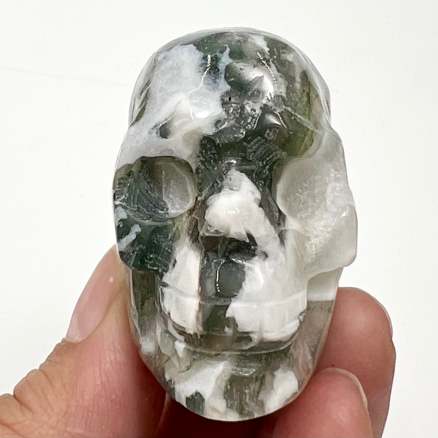 Moss Agate Skull 2 Inches Hand Carved Crystal Carving