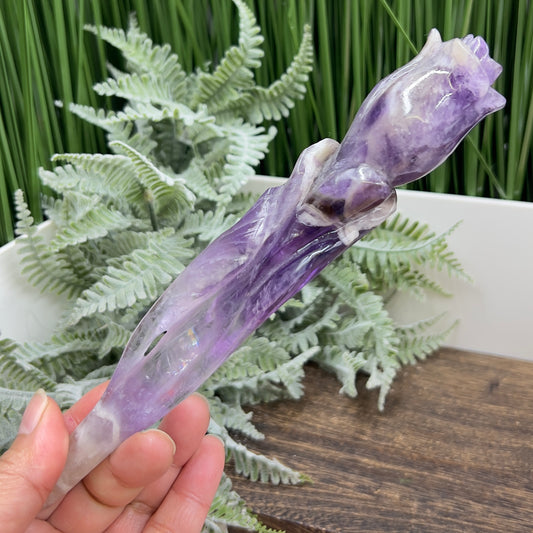 Chevron Dream Amethyst Rose Flower Crystal Carving 190g 201mm