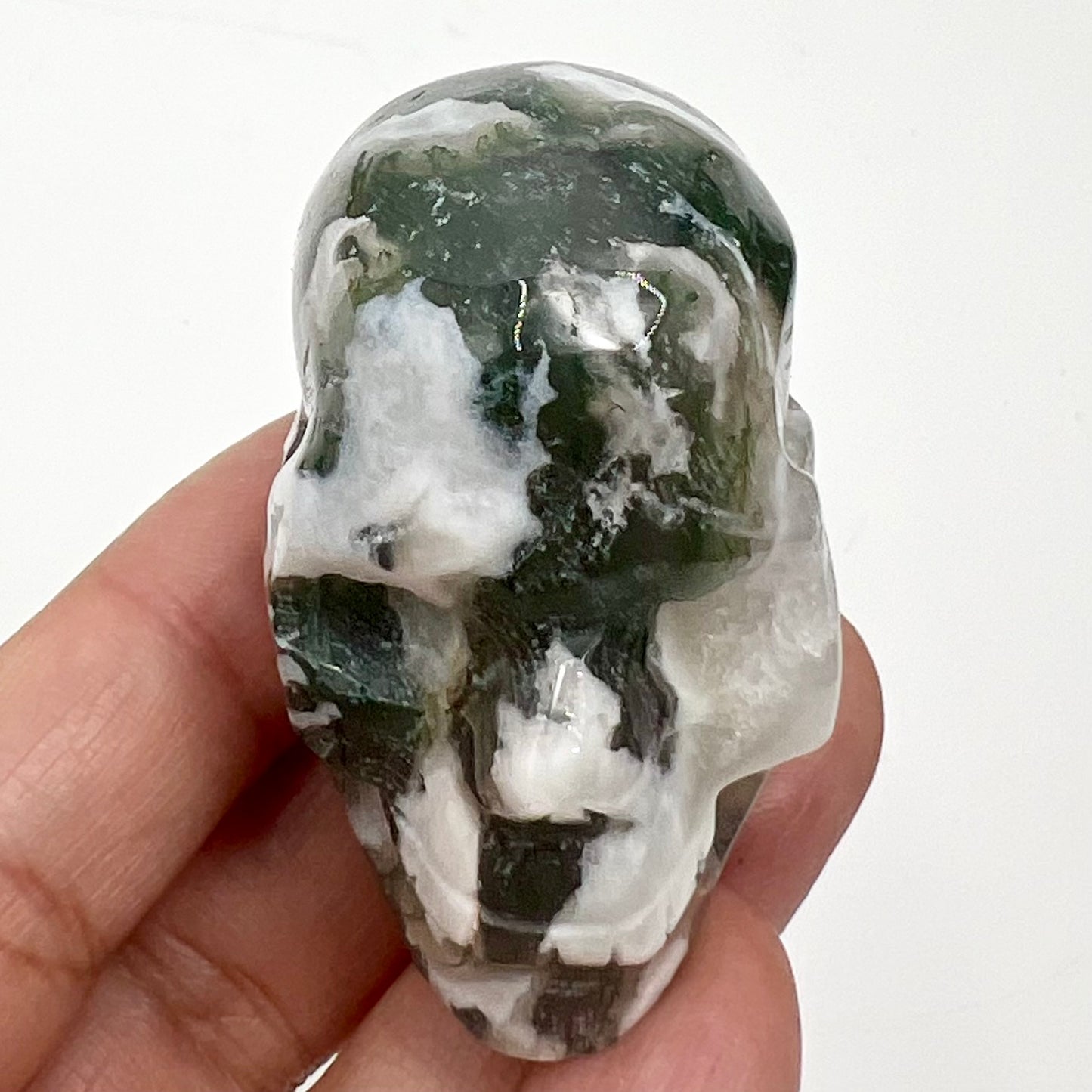 Moss Agate Skull 2 Inches Hand Carved Crystal Carving