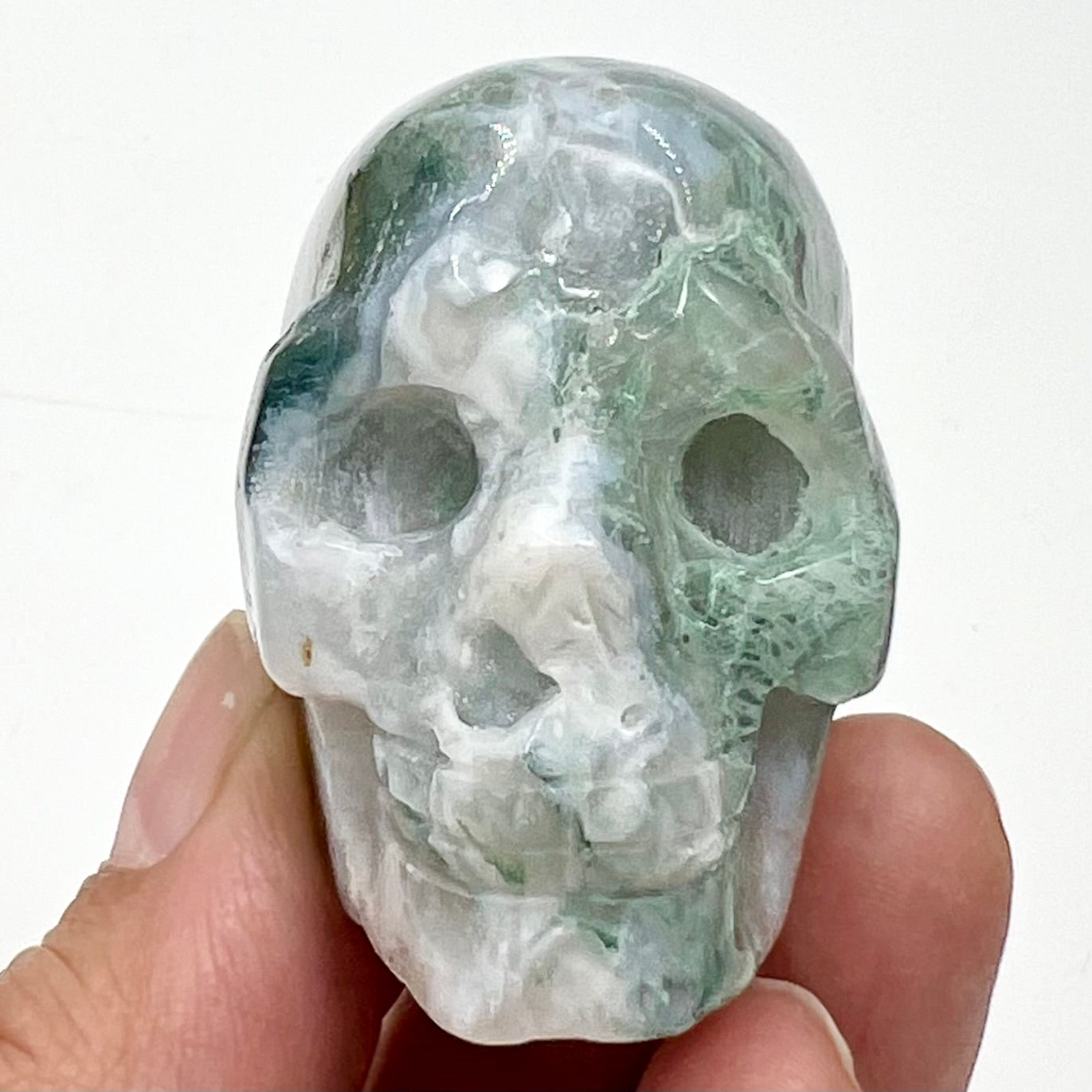 Moss Agate Skull 2 Inches Hand Carved Crystal Carving