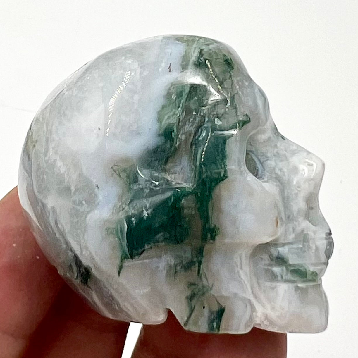 Moss Agate Skull 2 Inches Hand Carved Crystal Carving