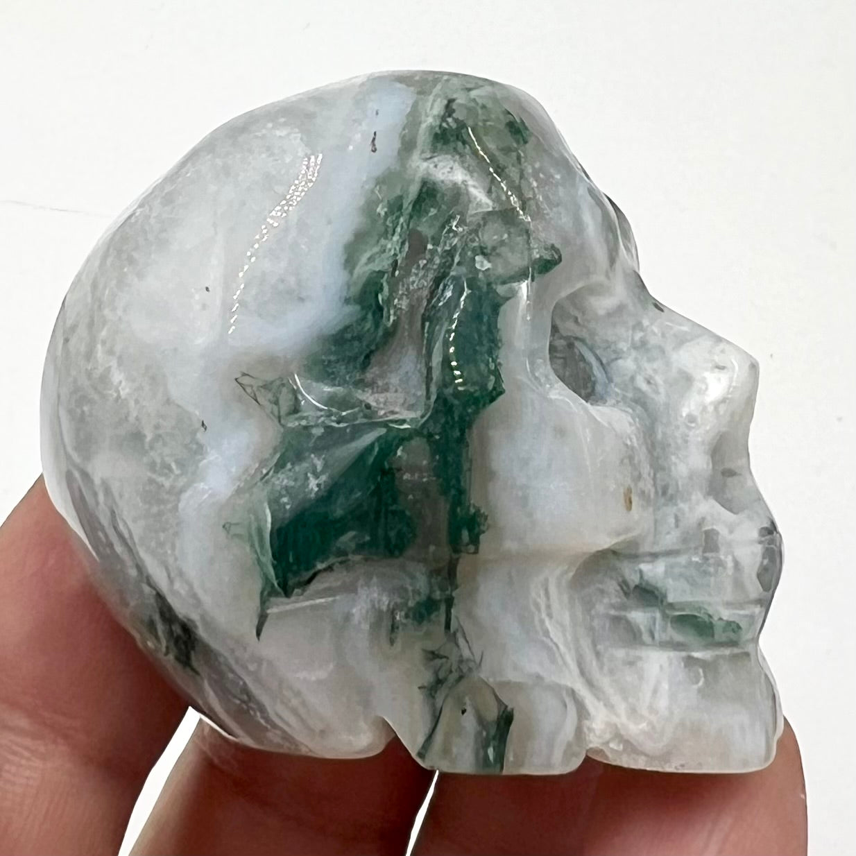 Moss Agate Skull 2 Inches Hand Carved Crystal Carving