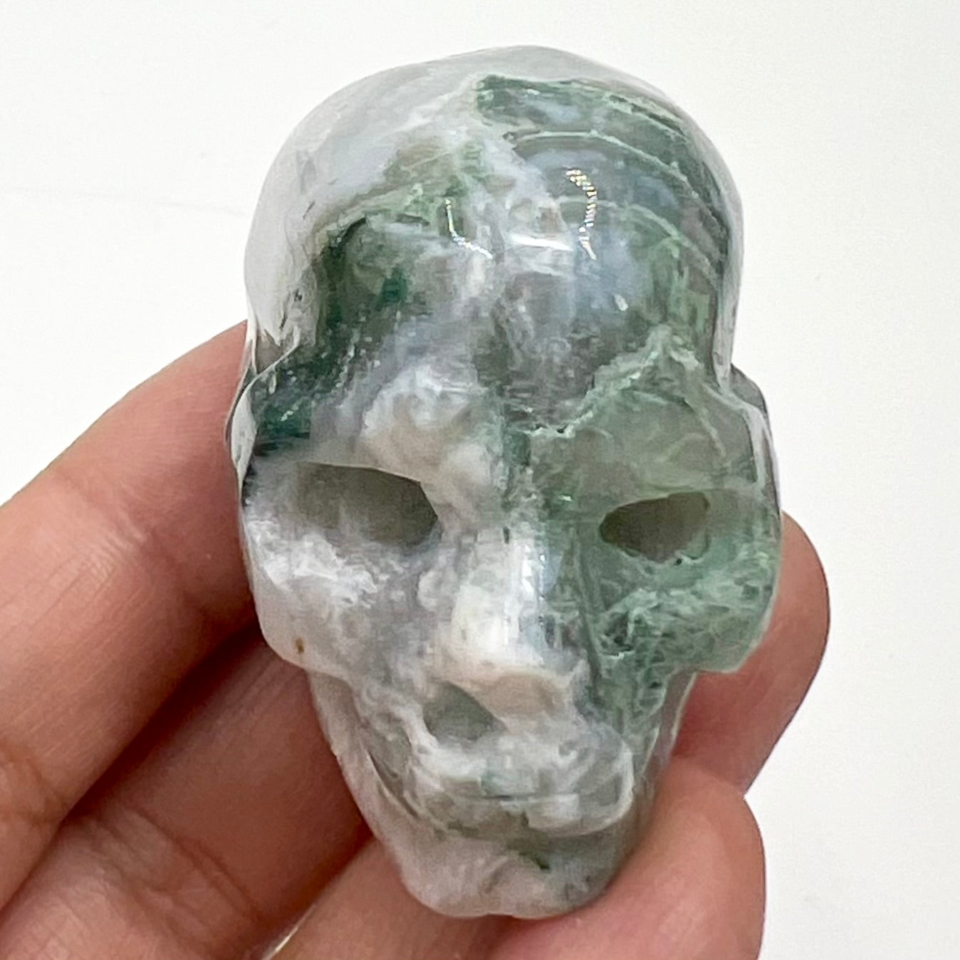 Moss Agate Skull 2 Inches Hand Carved Crystal Carving