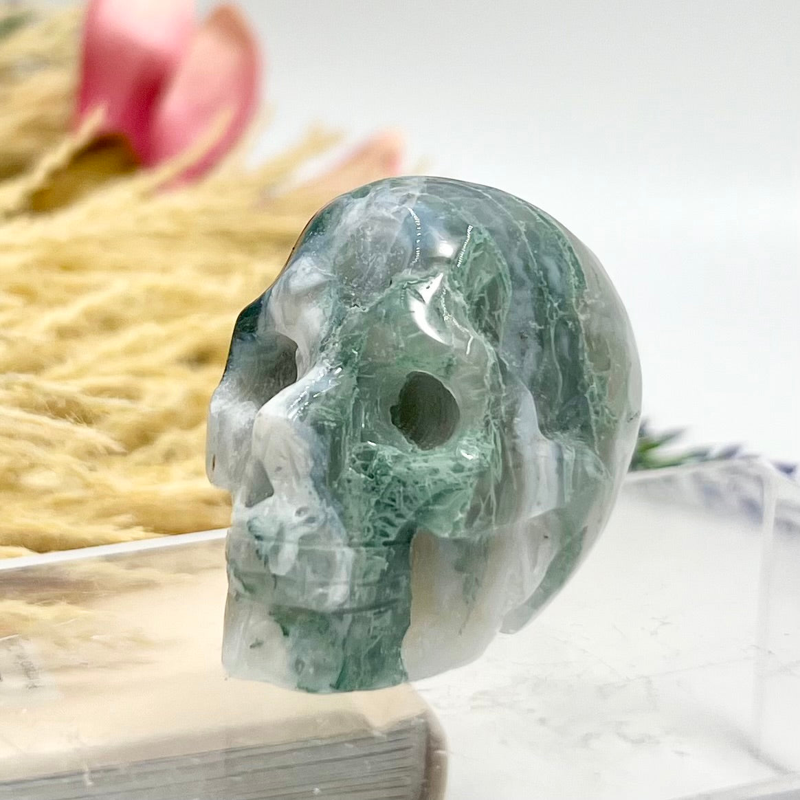 Moss Agate Skull 2 Inches Hand Carved Crystal Carving