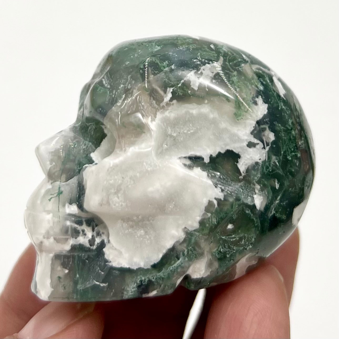 Moss Agate Skull 2 Inches Hand Carved Crystal Carving