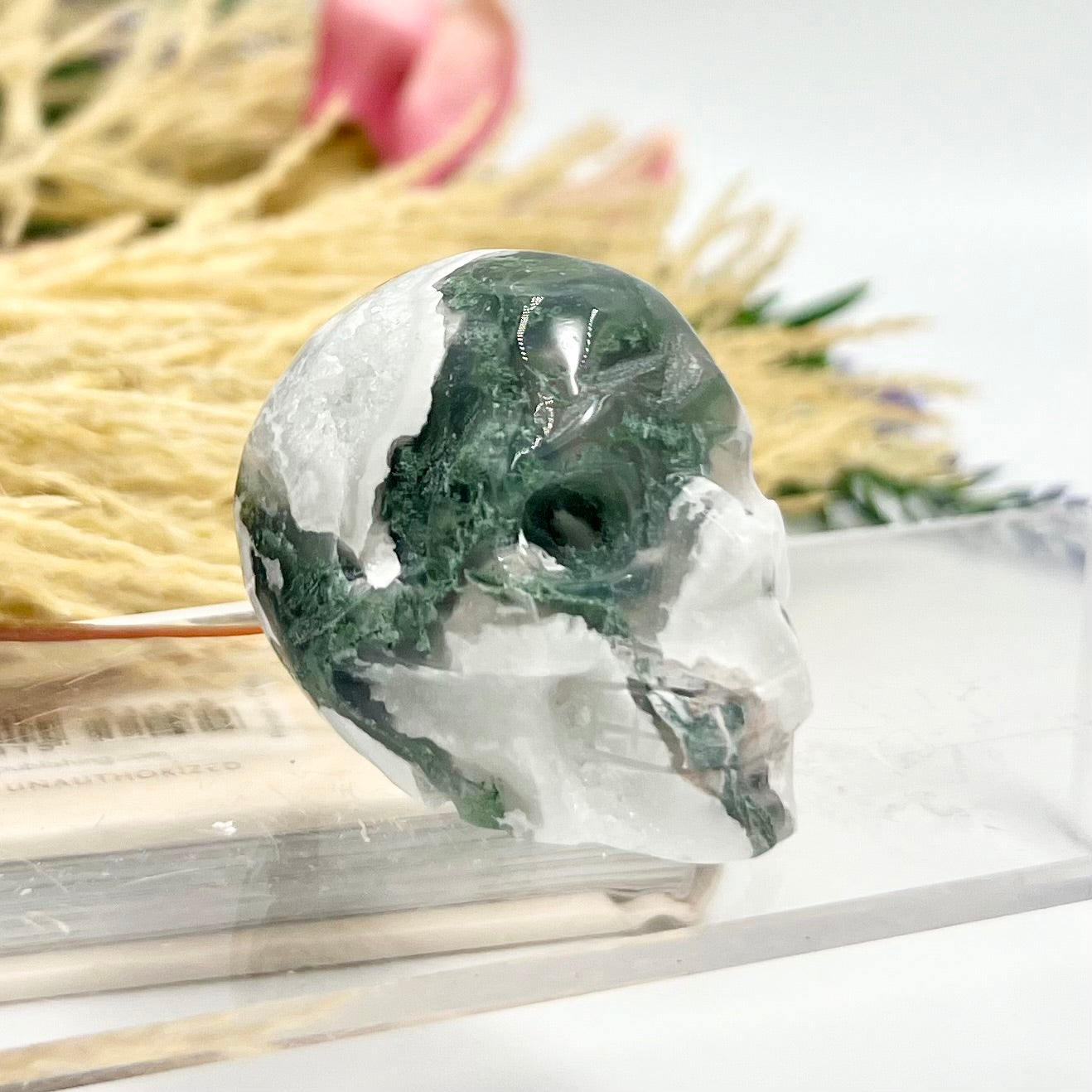 Moss Agate Skull 2 Inches Hand Carved Crystal Carving