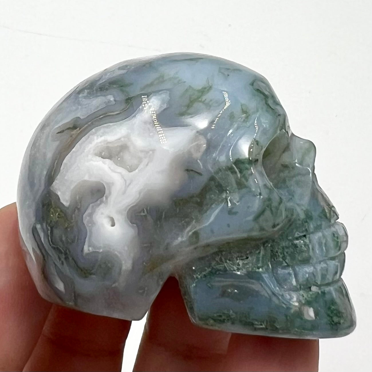 Moss Agate Skull 2 Inches Hand Carved Crystal Carving