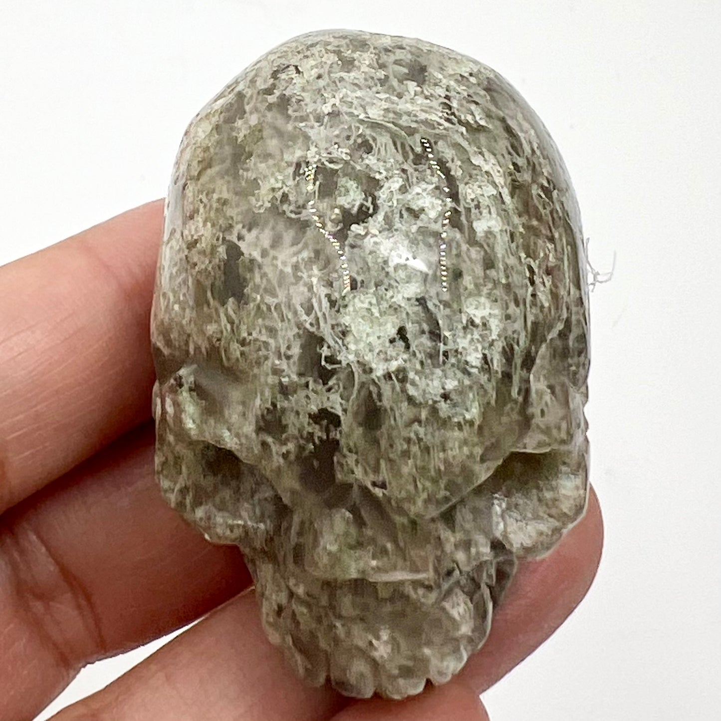 Moss Agate Skull 2 Inches Hand Carved Crystal Carving